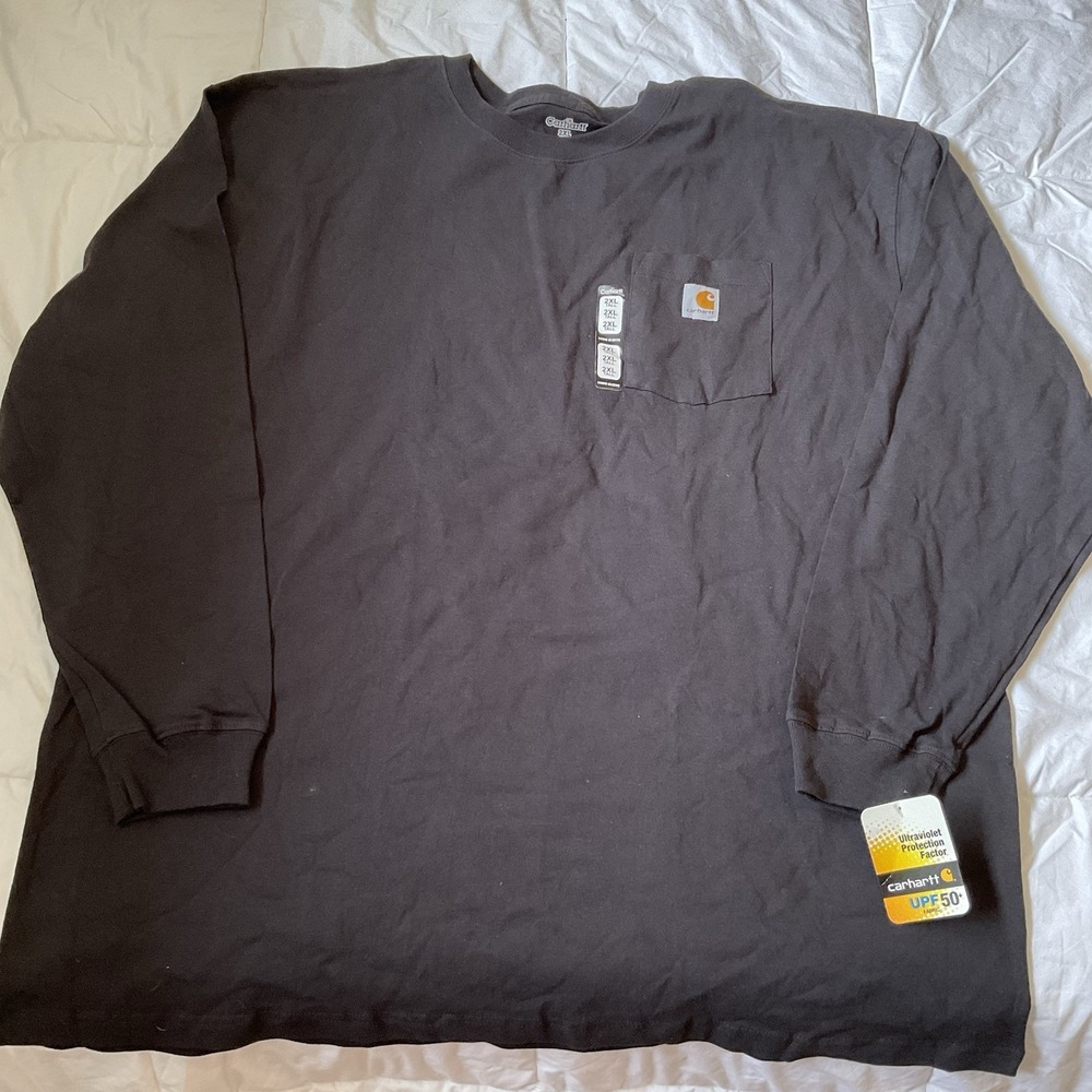 Carhartt Men's 2XL Tall Black Long Sleeve T-Shirt Pocket Big & Tall 50 UPF 50+